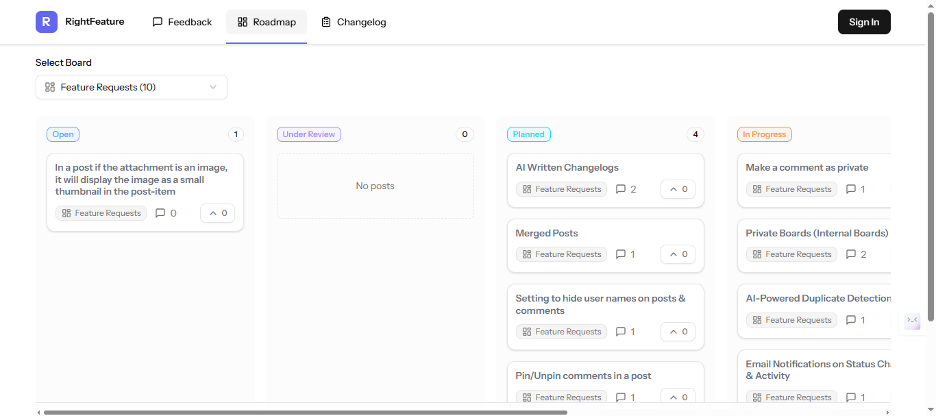 Rightfeature Roadmap Page