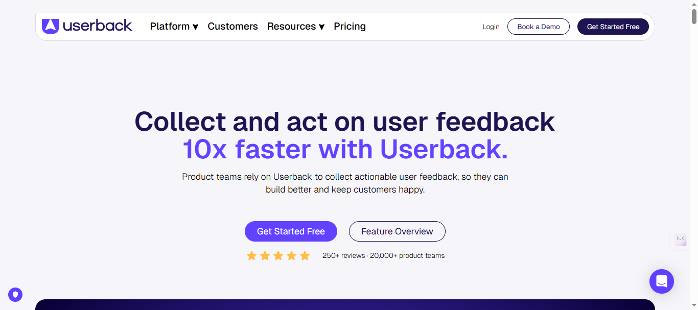 Userback Landing Page